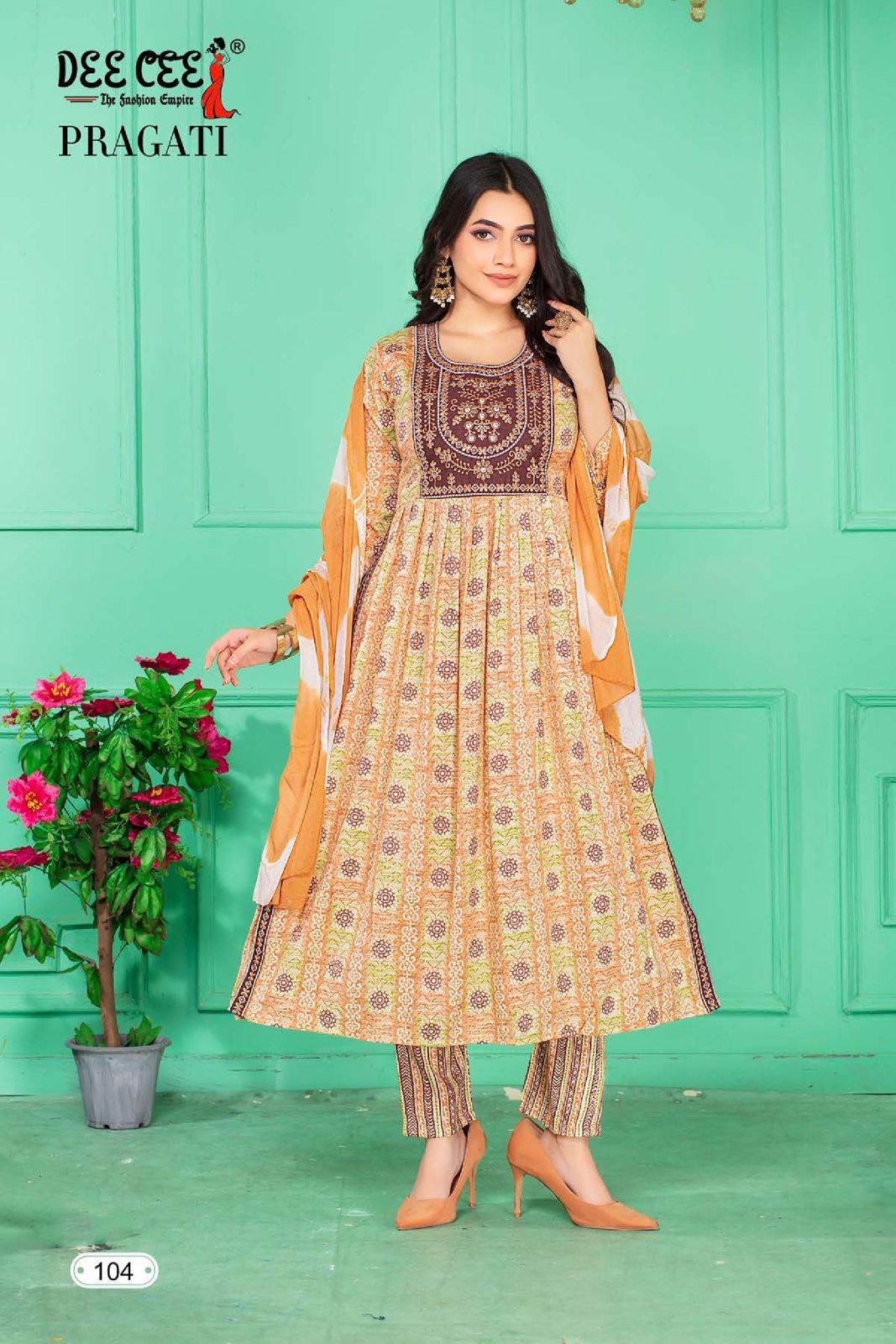 Pragati By Deecee Printed Naira Cut Kurti With Bottom Dupatta Wholesale Clothing Suppliers In India
